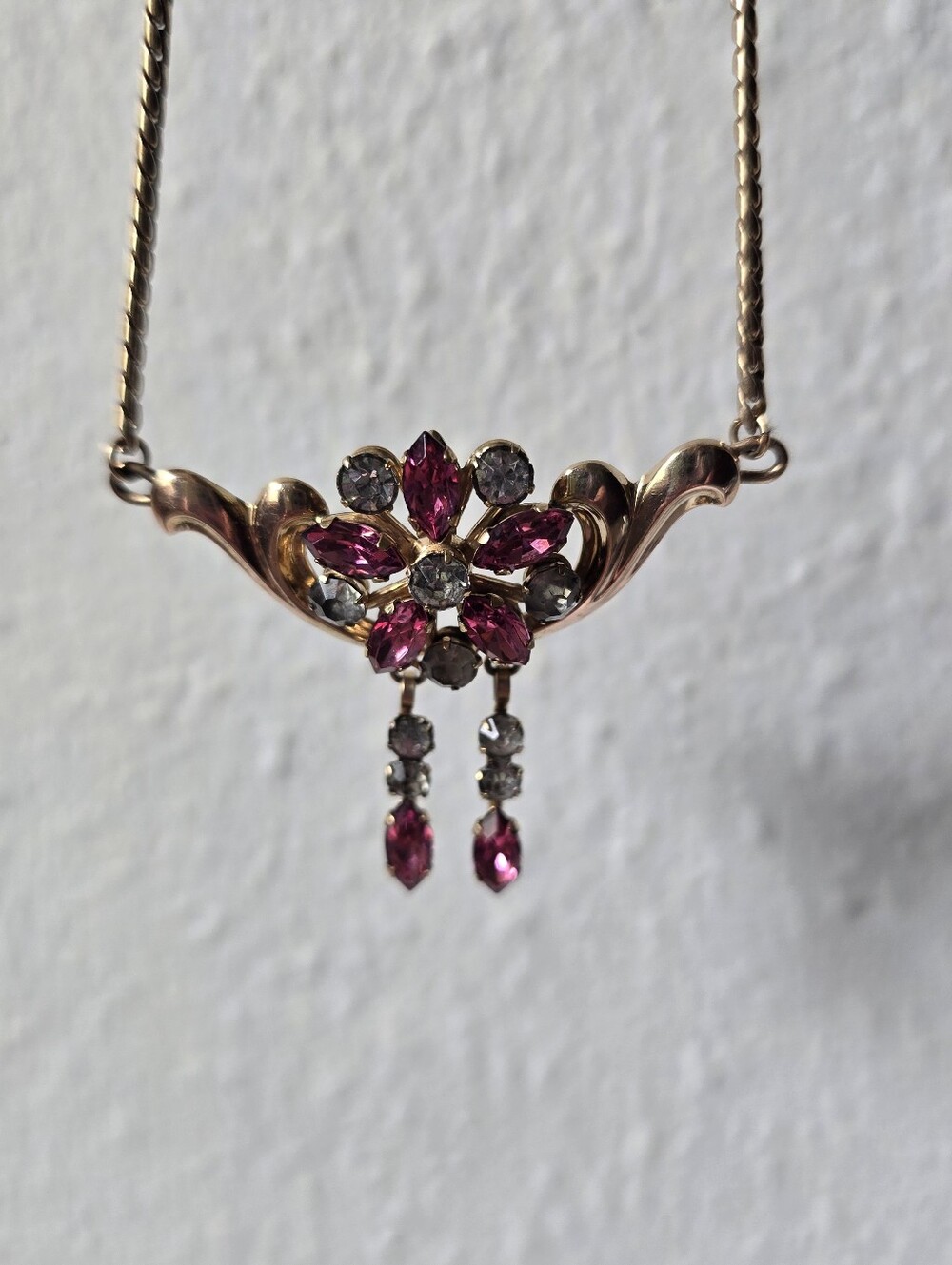 Signed Vintage Van Dell 1/20 12KT GF Pink Floral Dangle Choker Necklace